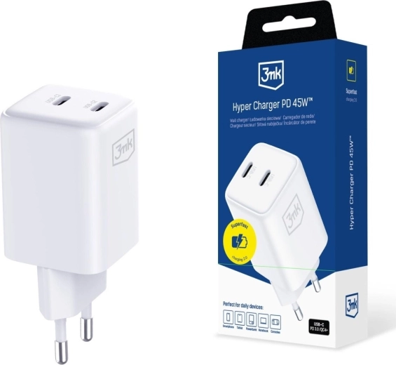3MK Hyper Charger PD 45W GaN hvid netoplader