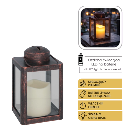 LED-lanterne med stearinlys 10 × 10 × 17 cm sort