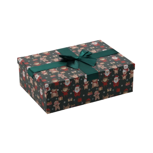 Gaveæske til jul med grøn sløjfe 26,5 × 18 × 7 cm - 1 stk.