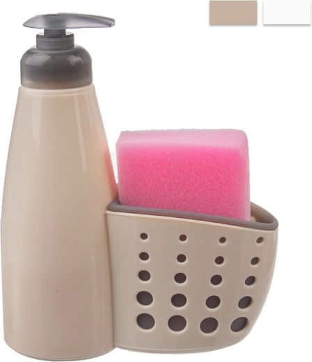 Dispenser til opvaskemiddel med rum til svamp, beige 370 ml