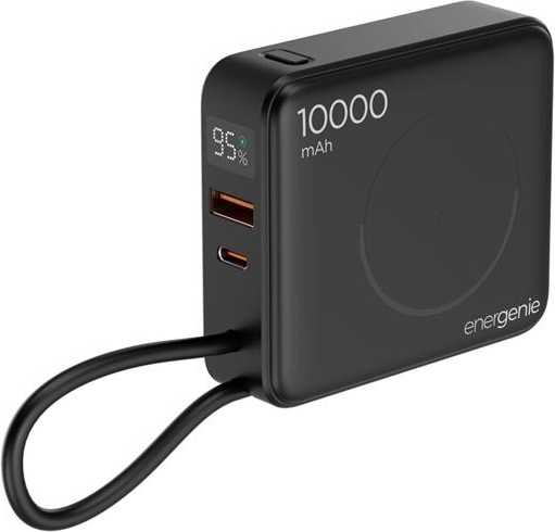 Energenie powerbank 10.000 mAh med trådløs opladning 15 W og PD 20 W, sort