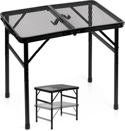 Vilde sammenklappeligt campingbord 2-i-1 med justerbar højde sort 60 × 40 cm