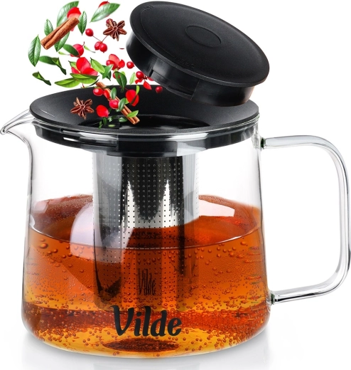 Glaskande til te med rustfri infuser 1,5 l Vilde