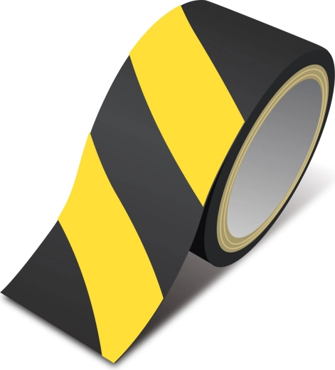 Gul-sort advarsels-selvklæbende tape 50 mm x 33 m