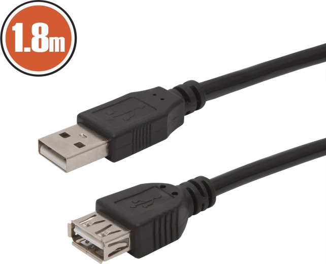 USB-forlængerkabel USB-A, 1,8 m, sort