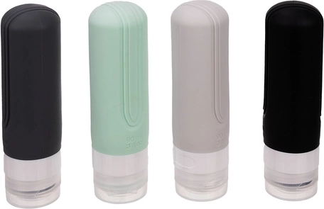 4 silikoneflasker 90 ml med ”no-drip”-lukning