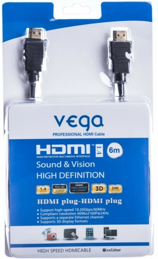 HDMI-kabel 6 m 10,2 Gb/s sort VEGA