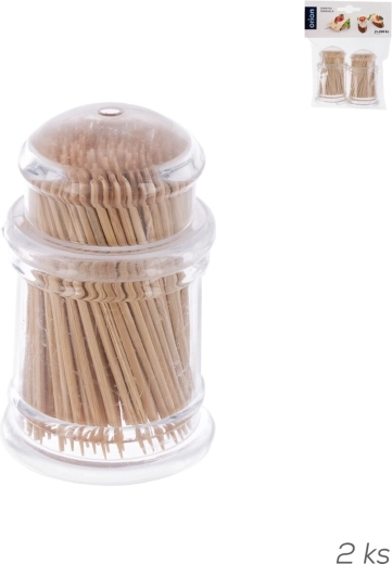 Bambus tandstikkere og spyd i plastdispenser 2×200 stk.