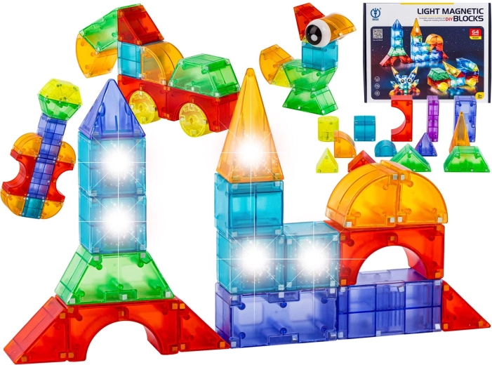 Magnetiske konstruktionsblokke med lys i 3D – 64 dele
