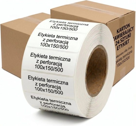 Termoetiketter 100 × 150 mm, rulle 500 stk., karton 24 ruller