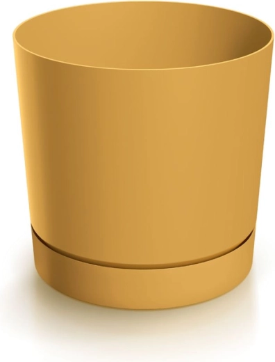 Urtepotte med underkop TUBO P 12,8 cm sennepsgul