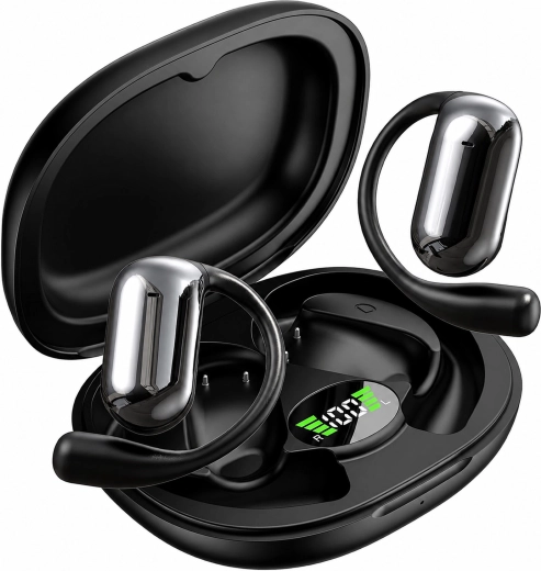 Trådløse Bluetooth in-ear-hovedtelefoner med opladningsetui og AI-oversætter, sort