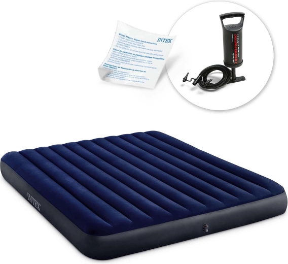 Oppustelig Intex-madras med håndpumpe 203 × 183 × 25 cm