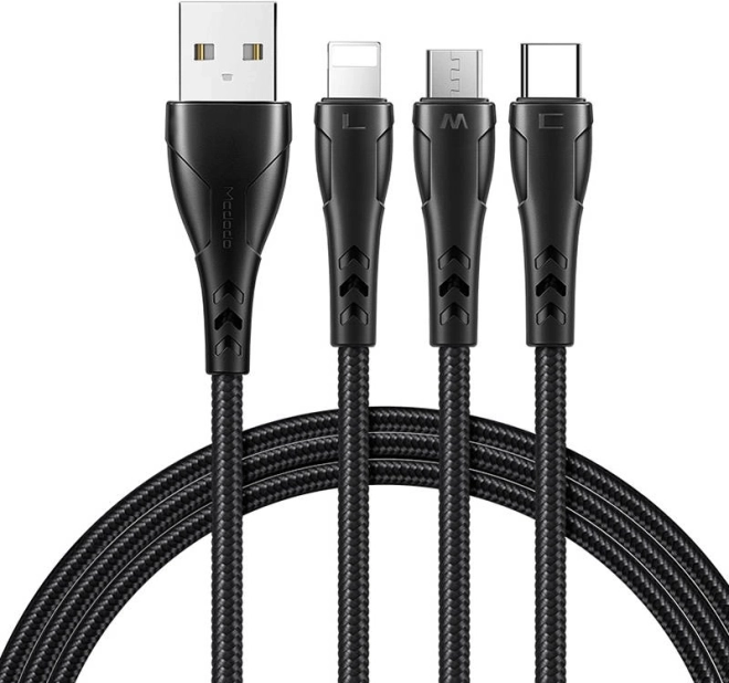 Opladerkabel 3-i-1 USB til USB‑C / Lightning / Micro USB 1,2 m sort Mcdodo