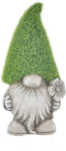 Keramisk nisse med mosdekoration grå 16 cm