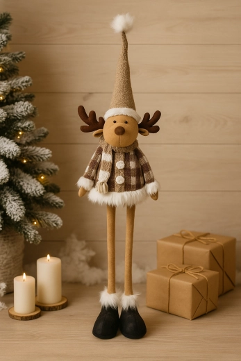 Julerensdyr med justerbare ben, beige 90–138 cm - 1 stk.