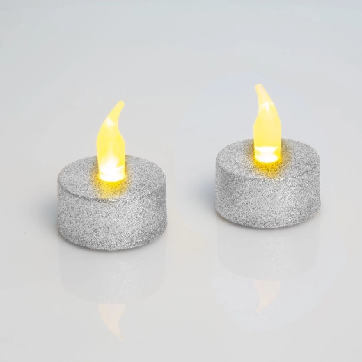 Sølvfarvet LED-fyrfadslys med batteri - 1 stk.