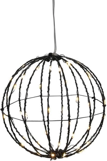 Julebelysning, sort kugle med timer, 40 LED, 15 cm