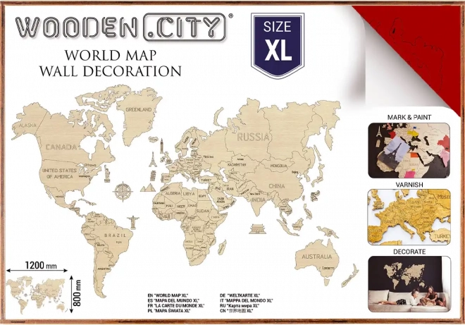 WOODEN CITY 3D-vægkort i træ over verden XL – Koral