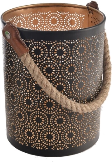 DOT-lygte i metal og jute, sort/guld, 20 cm