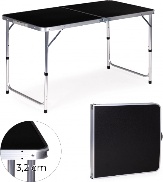 Turistbord foldbart campingbord med sort bordplade 120 x 60 cm