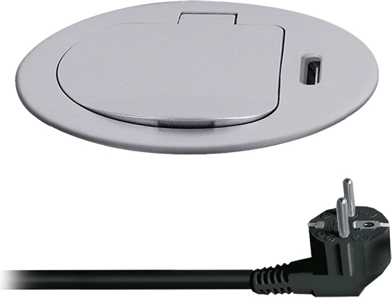 Solight indbygget stikkontakt 1x 230 V + USB-C PD 20 W, 2 m, sølv