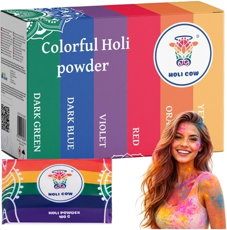 Farvet holi-pulver Holi Cow sæt 6×100 g