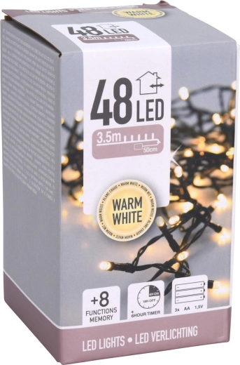 Jule LED-lys 3,5 m, 48 LED, varm hvid, 8 funktioner, timer