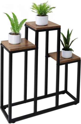 Blomsterstander i metal med 3 niveauer i rustik eg - 1 stk.