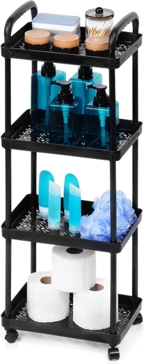 Sort mobil reol med 4 hylder 30 × 21 × 86 cm