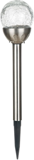 Solcelledrevet havelampe kugle 8 cm i rustfrit stål og klart glas, 2 LED