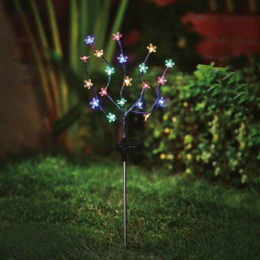 Solcelledrevet blomsterlampe til nedstikning med 20 farvede LED'er, 65 cm
