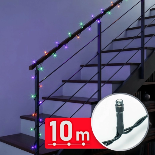 Farverig LED-lyskæde 10 m, 200 LED'er, grønt kabel