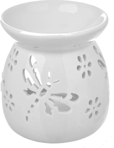 Hvid aromalampe i porcelæn med guldsmedemotiv