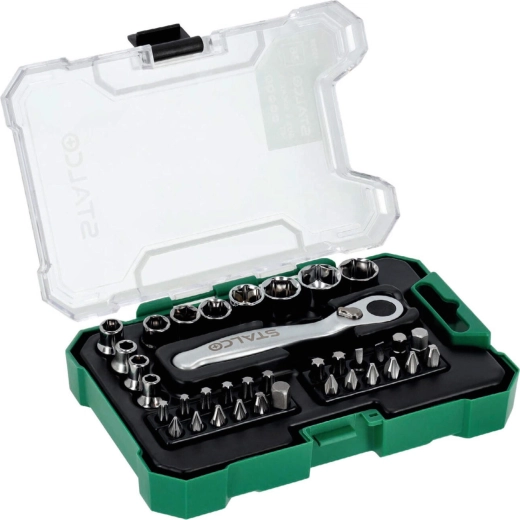 Stalco sæt med skralde, bits og toppe 1/4" (36 dele)