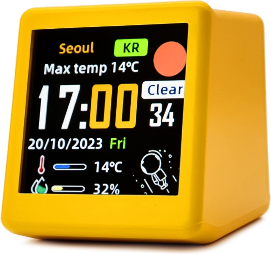 Smart LED-vækkeur med Wi‑Fi og LCD-display, gul