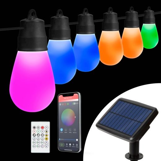 Smart solcellelyskæde med 30 RGBIC-LED-pærer, 13 m, Bluetooth