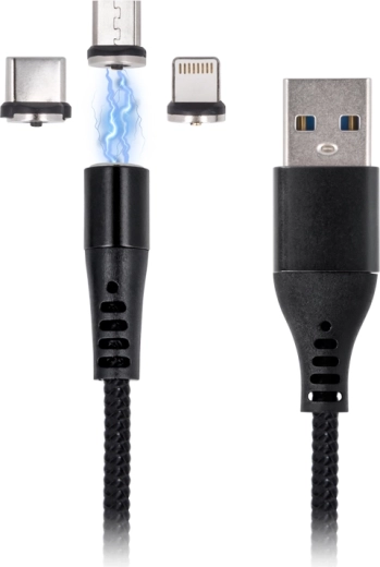 Maxlife magnetisk opladningskabel 3-i-1, 1 m, 2 A, sort
