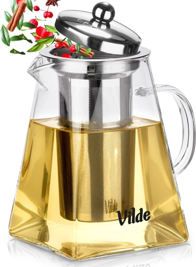 Glaskande med rustfrit stål tefilter 920 ml