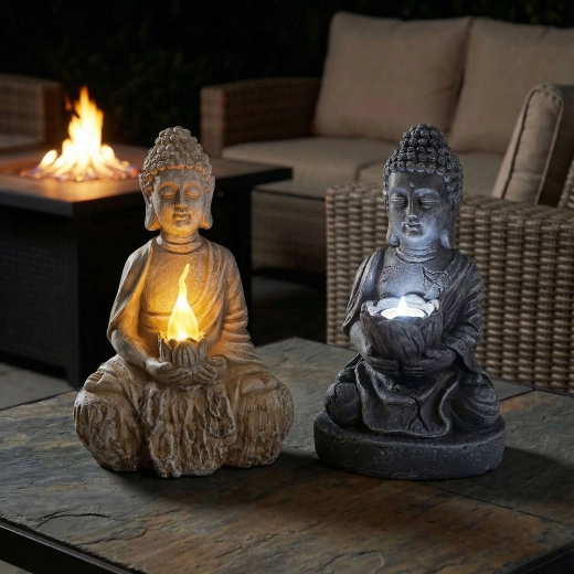 Solcelledrevet LED Buddha-statue - 1 stk.