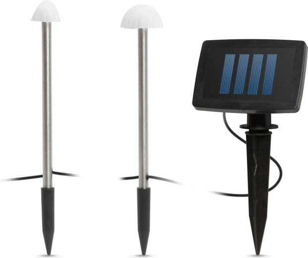 Solcelle-LED-lys formet som mini-svampe, 12 stk., varm hvid