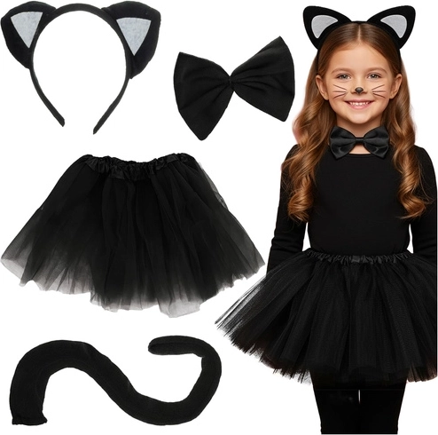Kruzzel børnekostume – kat, sort, 4 dele