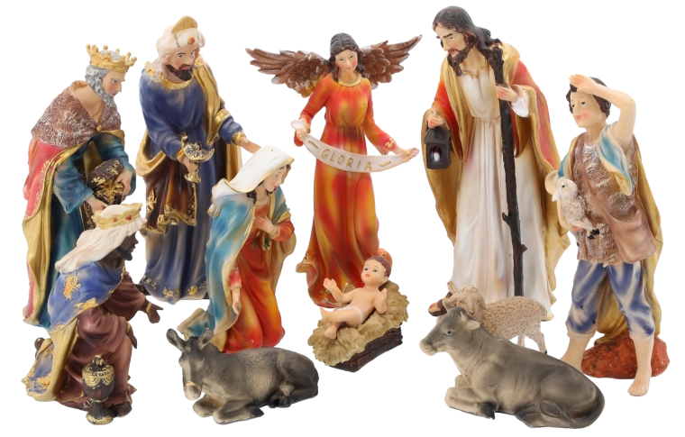 Komplet sæt med 11 figurer til en traditionel julekrybbe