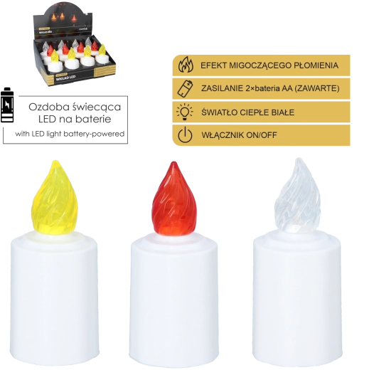 LED-lys til gravlygte med flimrende flamme 10,5 cm – mix af farver