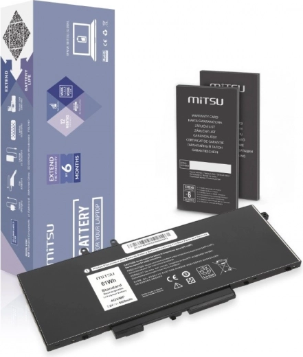 Batteri MITSU til DELL Latitude 5400/5500/5510, 8000 mAh 61 Wh, 7,6 V