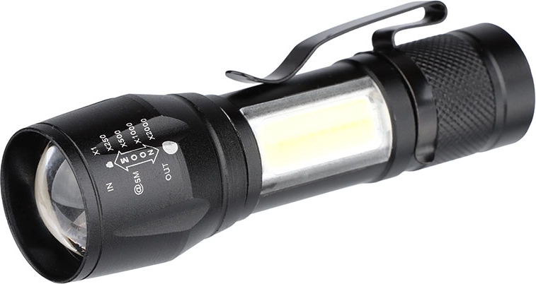 Solight genopladelig LED-lommelygte i metal 150 + 60 lm
