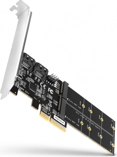 PCIe‑controller AXAGON med 2× SATA 6G og 2× interne M.2 B‑key SATA‑slots, SP & LP