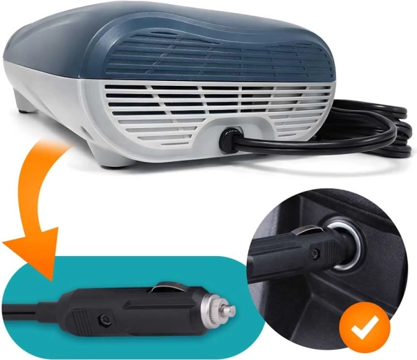 Strøm fra 12V biludtag og udblæsningsfunktion