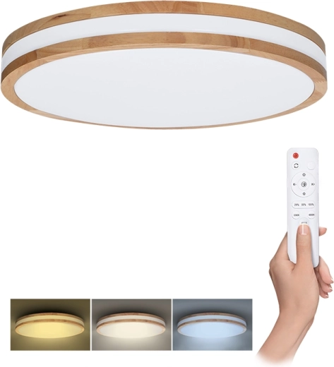 Solight LED loft-/vægarmatur Woody med fjernbetjening 60 W, 50 cm, dæmpbar og med justering af farvetemperatur