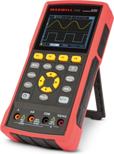 Bærbart tokanals oscilloskop med multimeter og batteri
